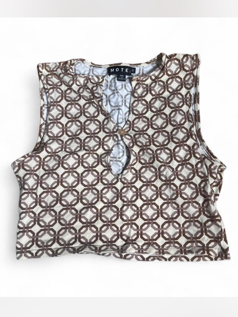Motel Rocks Brown & Cream Geometric Keyhole Crop Tank